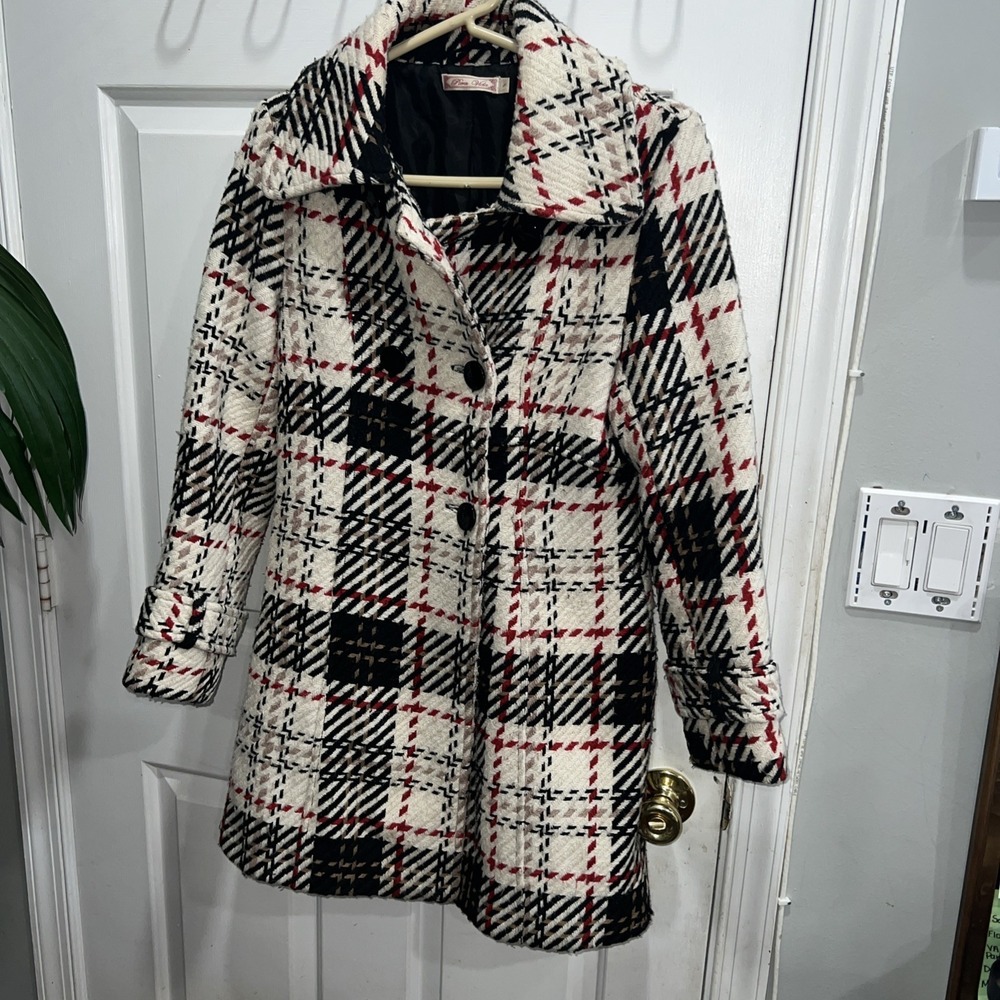Puxa Vida Vintage Cherry /onyx Double Breasted Peacoat Jacket Size 4 427